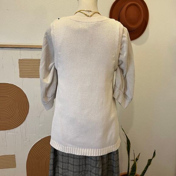 LOFT White Chunky Cotton Knit Woven Stitch Pullover Sweater Vest - M - Picture 4 of 11